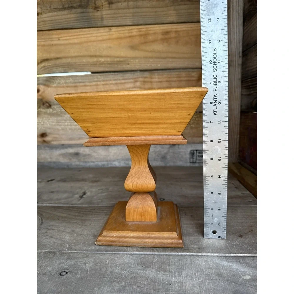 Vintage Wooden Pedestal Bowl Centerpiece MCM Square‎ Fruit Bowl /Candy Dish